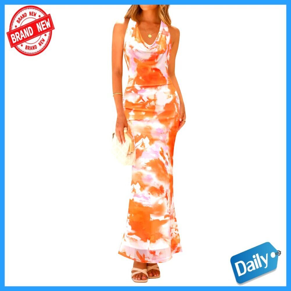 Halter Neck Floral Print Maxi Dress Sleeveless Bodycon Wedding Guest Party